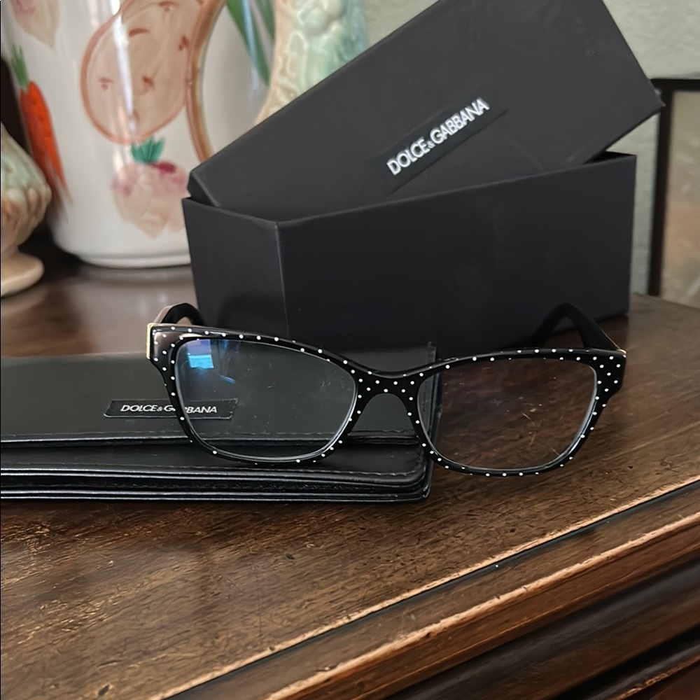 Dolce & Gabbana Black with White polka dots - Rectangular Glasses